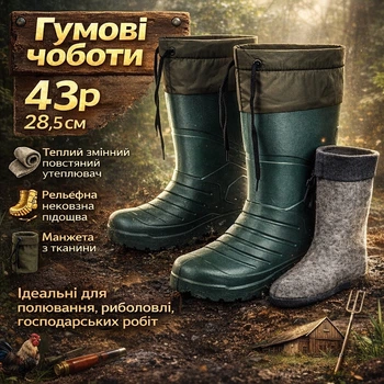 Сапоги резиновые высокие мужские 43р 28,5см утепленные (14468)
