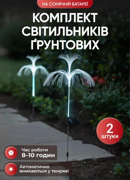 Набір вуличних газонних світильників садових 2 шт Фонтан медуза 83 см декоративний автономний ліхтар для саду будинку дачі