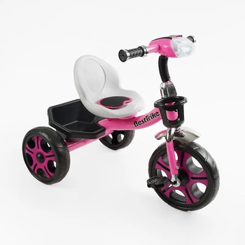 Детский трехколесный велосипед без ручки Best Trike BS с багажником и фарой (Розовый)