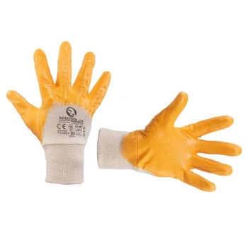 Перчатка х/б трикотаж c покрытием 3/4 из нитрила, 10", желтая INTERTOOL SP-0110