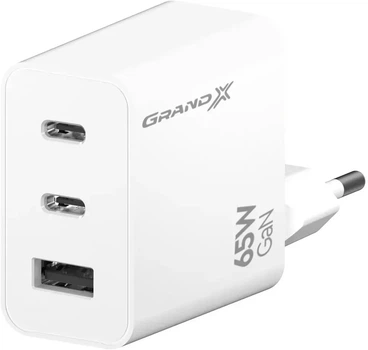 Зарядное устройство Grand-X GaN 65W CH-990W 2xType-C + USB-A C White