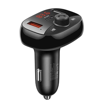 Адаптер автомобільний USAMS with Bluetooth FM Digital Display US-CC143 C25 |2USB/1Type-C, 3A/50W, QC/PD, TF| Black