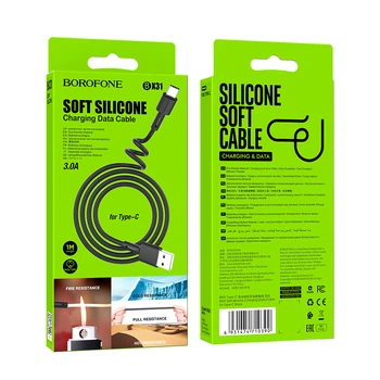 Кабель USB Borofone BX31 Silicone USB - Type C 3A Max для USB-C пристроїв, 1м, силіконове обплетення Black