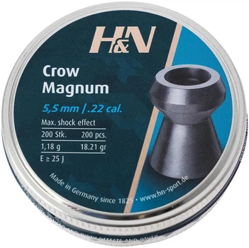 Кулі H&N Crow Magnum 5.5 мм (1.18 г) 200 шт, мисливські, Hollow Point, для потужної пневматики