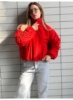 Куртка бомбер жіноча з драпировкою на рукавах утеплена матова Modern Boutique червоний, S КУ009