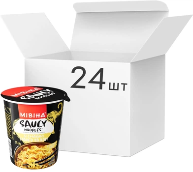 Упаковка вермішелі швидкого приготування Мівіна Saucy Noodles Негостра в густому соусі зі смаком манго та карі 75 г х 24 шт (8445292341721)