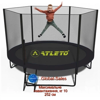 Батут з сіткою та драбинкою 252 см Atleto Black