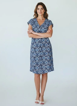 Жіноча пряма сукня на ґудзиках з візерунком LadyLike 46 Синій (ladlk2174014569407)