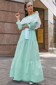 Жіноча сукня з батисту з мереживом та відкритими плечима Seventeen S-M Ментоловий (2000000125435)