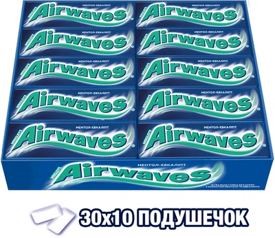 Упаковка жевательной резинки Airwaves Ментол-эвкалипт 14 г x 30 шт (4009900022170)