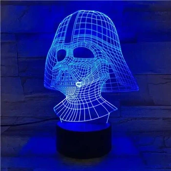 Светильник ночник декоративный ручной работы с пультом «Star Wars Дарт Вейдер (шлем) Звездные войны» 3D лампа с Led-подсветкой (7 цветов 4 режима) (3DP008)