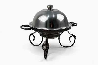 Садж для подачі шашлику GrillMaster Греція сріблястий 28 см з кришкою та підігрівом від вугілля (10-163-SJ-6590)