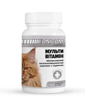 Кормовая добавка Мультивитамины с таурином для кошек Unicum Premium 100 таб. / 0,5 г (4820150201838)