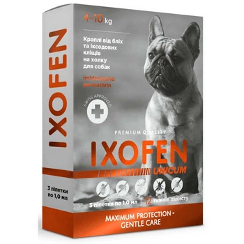 Unicum IXOFEN - Противопаразитарные капли против иксодовых клещей, блох и комаров для собак 4-10 кг (4820275973207)