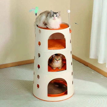 Игровой трехэтажный комплекс с домиками и когтеточкой для котов M-Pets Burana Eco Cat Tower 49,5x49,5x88 см (6953182748960)