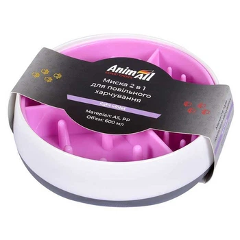 Миска 2в1 пластиковая для медленного кормления собак AnimAll 600 мл (6914068020235)