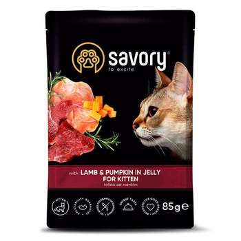 Savory Lamb&Pumpkin in Jelly for Kitten - Влажный корм с ягнёнком и тыквой в желе для котят 85 г (4820261920086)