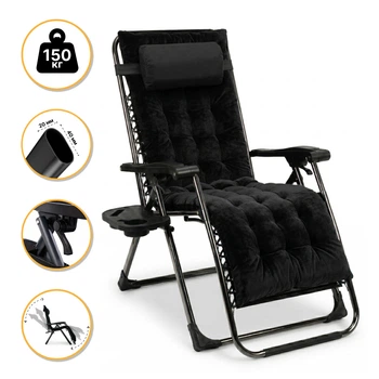 Чорне оксамитове крісло-шезлонг LEOBRO до 150 кг Zero Gravity Premium Plus (LB-ZGC-K3-BLK)