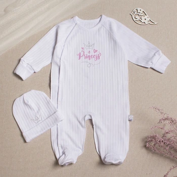Человечек с шапочкой RoyalBaby Белый Princess (интерлок) р.62, 0-6 мес