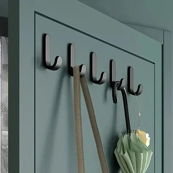 Гачки J-форми на скотчі, black, 6 шт (пластик)