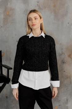 Кроп-джемпер Ассоль ART KNIT черный с люрексом , S-M 043577