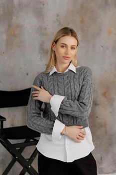Кроп-джемпер Асоль ART KNIT серый с люрексом , S-M 043578