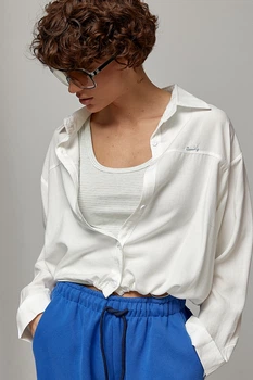 Короткая рубашка на затяжках в комплекте с майкой Lurex Молочный One Size (2690)