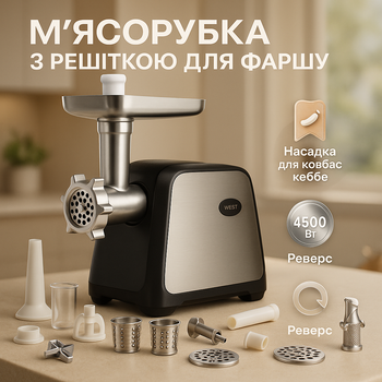 Электрическая мясорубка 4500 Вт Domotec MS-2028 шнековая мясорубка с металлическим шнеком и лотком