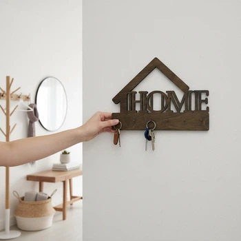 Ключница Home Дом, настенный держатель для ключей, органайзер в прихожую, подарок на новоселье, цвет венге, 270×200 мм