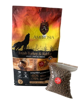 Беззерновой корм Ambrosia Grain free со свежей индейкой и кроликом для взрослых собак всех пород 2кг (собственная фасовка)