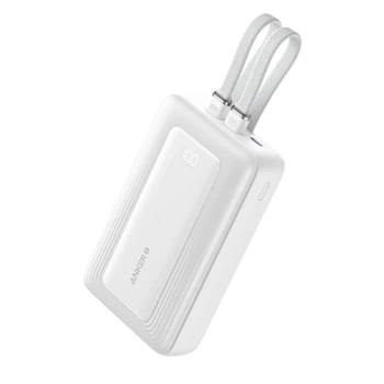 Павербанк Anker Zolo A1681 20000mAh 30W со встроенными кабелями USB-C+ Lightning, Power Delivery, Fast Charge, дисплей Белый