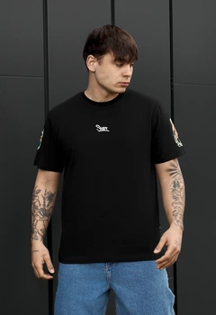 Футболка чоловіча стаф чорна з логотипом та зображенням риби базова Staff black logo & fish M (386850)