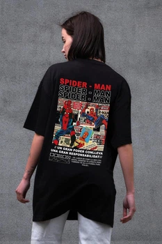 Женская Оверсайз Футболка с принтом SpiderMan черная Without S/M (386717)