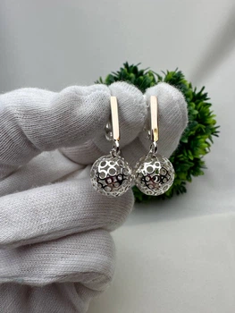 Сережки Сфера срібні 925 проба з напайкою золота 375 проби кулі, круглі, шари