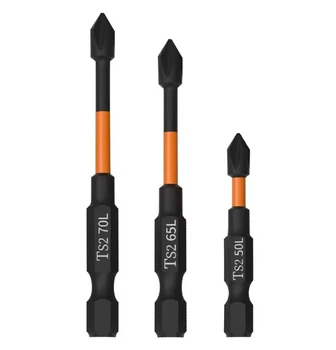 Набор ударных бит для шуруповерта дрели S2 50/65/70мм 3шт Black-Orange (500407)