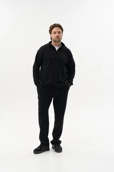 Мужской спортивный костюм Half Zip из плотной трехнитки петля кофта и штаны черный демисезонный L