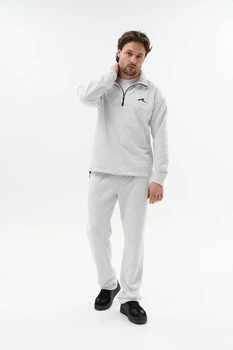 Мужской спортивный костюм Half Zip из плотной трехнитки петля кофта и штаны серый меланж демисезонный S