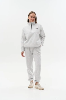 Женский спортивный костюм Half Zip из плотной трехнитки петля кофта и штаны серый меланж демисезонный XL