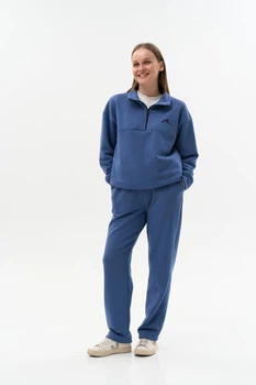 Женский спортивный костюм Half Zip из плотной трехнитки петля кофта и штаны индиго демисезонный XL