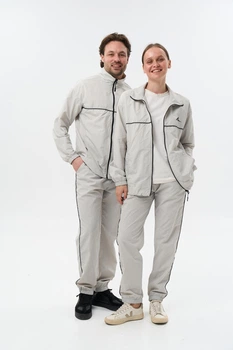 Парные спортивные костюмы мужской и женский из плащевки демисезонные Family Look кофта и штаны светло-серый XL