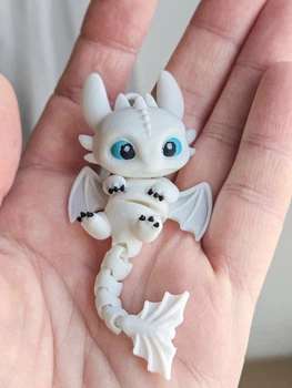 Брелок Дракон Лайт Фьюри Articulated Light Fury Dragon Keychain Белый 10 См 3Д Печать