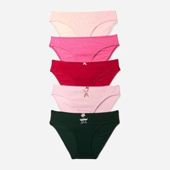 Набір трусиків-бікіні жіночих бавовняних Victoria's Secret 27187251 XL 5 шт Зелений/Рожевий/Червоний/Світлий рожевий (28875968575)