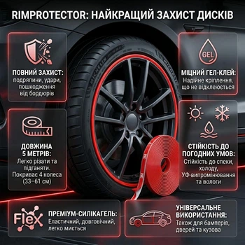 Защитная лента на диски автомобилей RimProtector, 5 м, красная