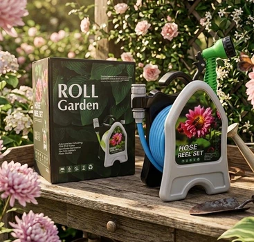 Садовый шланг Roll Garden 10 м с катушкой и распылителем для полива сада и дачи AND LY-907 Blue