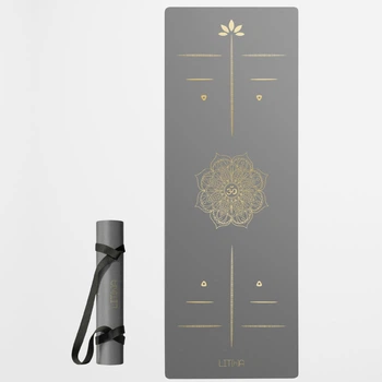 Премиальный коврик для йоги каучуковый Lita Asana Grey PU/coconut/rubber Yoga mat серый 183х68х0,5 см