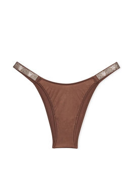 Трусики бразилиана Victoria's Secret Very Sexy Bombshell Shine Strap Brazilian Panty со стразами, M, коричневые