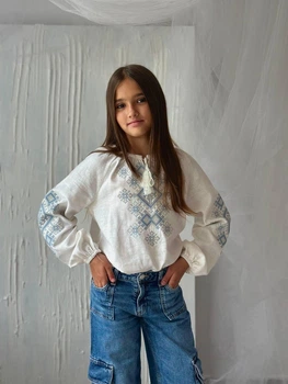 Вишиванка для дівчинки Piccolo Тадея Біла з блакитна з вишивкою | Розмір 158