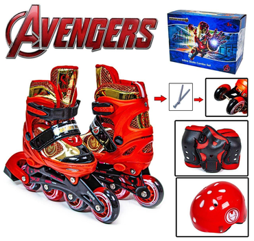 Детские ролики Marvel Iron Man комплект с защитой размер 27–30
