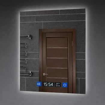 Дзеркало для ванної LED ML - 06 80×70 см з підсвіткою, Smart-дисплеєм (годинник, температура) та підігрівом (антизапотівання)