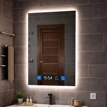 Зеркало для ванной LED ML - 06 90×70 см с подсветкой, Smart-дисплеем (часы, температура) и подогревом (антизапотевания)